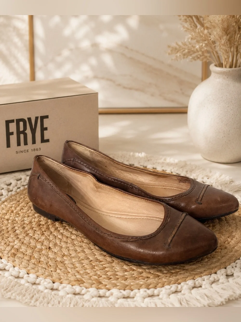 Frye Regina Pointy Toe Ballet Flats Cognac Brown Leather Shoes 8M 7200044